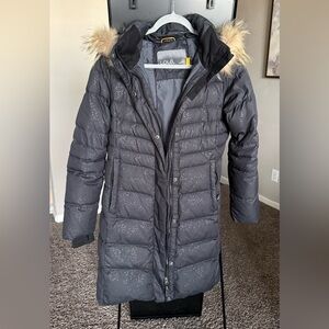 Lole Charcoal Puffer Coat with Faux Fur Hood